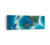 Cuadro Sobre Lienzo 90x30cm Cuadros Pared Helicóptero océano isla paraíso Art