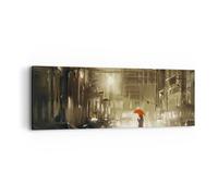 Cuadro Sobre Lienzo 90x30cm Cuadros Pared ilustración desastre Calle Lluvia Art