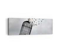Cuadro Sobre Lienzo 90x30cm Cuadros Pared Libertad Jaula Aves Wall Art Prints