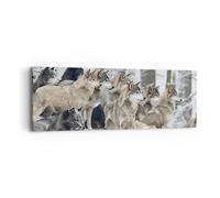 Cuadro Sobre Lienzo 90x30cm Cuadros Pared Manada Lobos Invierno Wall Art Prints