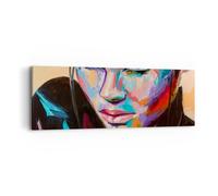 Cuadro Sobre Lienzo 90x30cm Cuadros Pared Mujer emociones cara multicolor Art