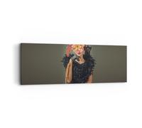 Cuadro Sobre Lienzo 90x30cm Cuadros Pared mujer gato flores Wall Art Prints