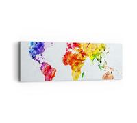 Cuadro Sobre Lienzo 90x30cm Cuadros Pared Mundo mapa colorido continentes Art