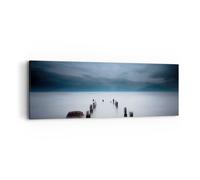 Cuadro Sobre Lienzo 90x30cm Cuadros Pared Rompeolas Niebla Noche Wall Art Prints