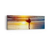 Cuadro Sobre Lienzo 90x30cm Cuadros Pared Surfista puesta de sol océano bordo