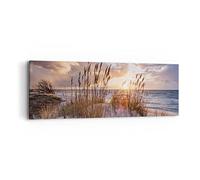 Cuadro sobre Lienzo 90x30cm Moderno Panorámico Paisajes Marino - 4710 | Oeste En La playa Cuadro Decorativo Arte mural Decoración del Hogar Salón Dormitorio Cocina Oficina Cuadros de Pared Estilo