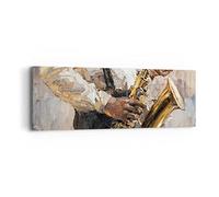 Cuadro sobre Lienzo 90x30cm Moderno Panorámico Personas Música - 4808