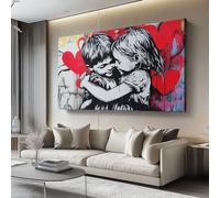 Cuadro sobre Lienzo Abrazo de Amor de Dibujos Animados decorativos Sobre Lienzo Moderno 100l x50an cm Sin marco Cuadros Decoracion Salon Dormitorio Cocina Cuadros Pared Rojo, negro y blanco