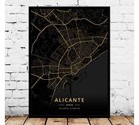 Cuadro Sobre Lienzo,Alicante España Mapa De La Ciudad Impresiones Carteles Pintura Mural Oro Negro Pintura De Arte Rectángulo Imágenes Arte Pop Para Sala De Estar Dormitorio Decoración Del Hogar,