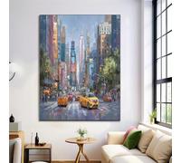 Cuadro Sobre Lienzo Arte De Pared Flujo De Tráfico Rascacielos 60×90 cm, Pintura Al Óleo De Una Escena Callejera De Nueva York Moderno Cuadros Pared Salón Dormitorio Arte Contemporáneo Impresión