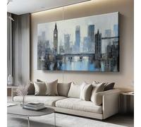 Cuadro sobre Lienzo Azul gris, Arquitectura urbana abstracta estilo pintura óleo Impresión de Arte Elegante para Decoración de Pared en Sala de Estar, Dormitorio u Oficina, Sin Marco, 160l x 80an cm