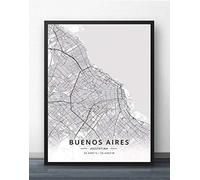 Cuadro Sobre Lienzo,Buenos Aires Argentina City Map Wall Art Pictures Large Posters Prints Modern Black And White City Rectangle Paintings Pop Murals Artwork For Home Decor,70X100Cm/27.55X39.37 In