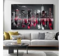 Cuadro sobre Lienzo Ciudad, Vista Nocturna, Moderno Lienzo Pintura Poster Imagen Foto cuadros Negro Rojo decorativos cuadros decoracion salon modernos Sin Marco 70l x50an cm Sin marco