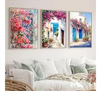Cuadro sobre lienzo con paisaje mediterráneo, acuarela, estilo viaje a Grecia, póster natural para habitación, baño, decoración moderna para el hogar (30x40cm-3 piezas)