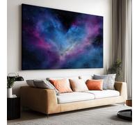 Cuadro sobre lienzo de ciencia ficción, espacio de corazón galaxia nubes sobre lienzo sin marco, 160 x 80 cm, cuadro impreso HD fantástico - Decoración de pared para sala de estar, dormitorio, cocina