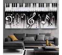 Cuadro sobre lienzo de piano negro abstracto moderno, carteles de instrumentos musicales e impresiones, imagen artística de pared, decoración 30x60cm (12x24in), marco interior