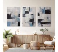 Cuadro Sobre Lienzo de Pintura Al Óleo Bloques De Color (Set de 3), Lienzo Decoración Abstracto Geométrico para Pared de Salón y Dormitorio, 20x30cmx3 Sin Marco