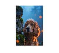 Cuadro Sobre Lienzo English Cocker Spaniel Lienzos Decorativos Rocas Musgosas Cuadro Moderno Para Sala De Estar Hogar Oficina Regalos Creativos 12x18inch(30x45cm)