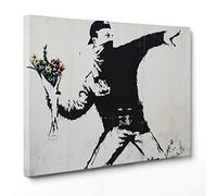 Cuadro sobre lienzo - enmarcado - Listo para colgar - Banksy - Arte Street Art - Lanzador de flores - 50 x 70 cm - Sin marco - (cod.1644)