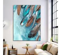 Cuadro Sobre Lienzo Fantasía, Acuarela Plumas Hielo, Lienzo Pintura Poster Imagen Foto Cuadros Turquesa Decorativos Pintura Decoracion Salon Modernos, 40x50cm Sin Marco