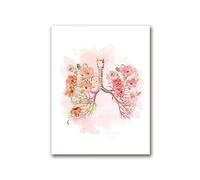 Cuadro sobre lienzo for pared con estampado de pulmones y flores, bronquios, acuarela, anatomía médica, medicina anatómica, decoración oficina médico(22X30cm Framed)
