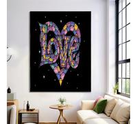 Cuadro Sobre Lienzo Graffiti Retro, Corazón Amor, Lienzo Pintura Poster Imagen Foto Cuadros Vistoso Decorativos Pintura Decoracion Salon Modernos, 60x90cm Sin Marco