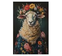 Cuadro Sobre Lienzo Lienzo Vintage Maximalista Con Diseño Floral De Animales Salvajes Pintura De León Búho, Pavo Real, Lobo Y Flor, Póster Impreso, Arte De Pared Decoración(yo,50x70cm)