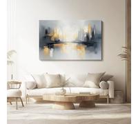 Cuadro sobre Lienzo Paisaje abstracto en tonos grises y amarillos decorativos Sobre Lienzo Moderno 40l x30ancm Sin marcoCuadros Decoracion Salon Dormitorio Cocina Cuadros Pared Gris Amarillo