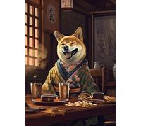Cuadro Sobre Lienzo Póster Retro De Perro Comiendo Comida Japonesa Estilo Japonés Impresiones En Lienzo Pintura De Animales, Arte De Pared, Imagen Para Comedor Decoración(P,20x30cm)