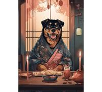 Cuadro Sobre Lienzo Póster Retro De Perro Comiendo Comida Japonesa Estilo Japonés Impresiones En Lienzo Pintura De Animales, Arte De Pared, Imagen Para Comedor Decoración(K,40x60cm)