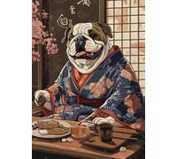 Cuadro Sobre Lienzo Póster Retro De Perro Comiendo Comida Japonesa Estilo Japonés Impresiones En Lienzo Pintura De Animales, Arte De Pared, Imagen Para Comedor Decoración(H,40x60cm)