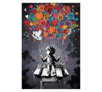 Cuadro Sobre Lienzo Pósteres De Grafiti Callejero Con Impresión De Globo Aerostático Para Niños, Pintura En Lienzo De Amor, Arte De Pared Pop De Dibujos Animados(Segundo,20x30cm)