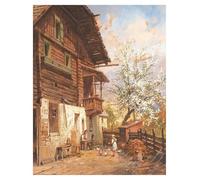 Cuadro Sobre Lienzo Pósteres Vintage De Granja Con Impresiones De Un Clásico Granero De Vacas De Las Tierras Altas Con Un Viejo Camión, Pintura En Lienzo Decoración(C,40x60cm)