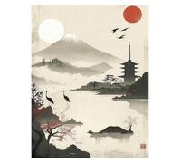 Cuadro Sobre Lienzo Pósteres Vintage Japoneses Con Impresiones De Grúas Y El Monte Fuji, Lago, Pesca, Flor De Loto, Lienzo, Cuadros De Pared, Decoración Para El Hogar(J,30x40cm)