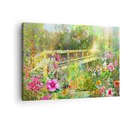 Cuadro sobre lienzo Puente Parque Flor Primavera Impresiones de Pared 70x50 cm Cuadros Modernos Salón Dormitorio Cocina 1 Pieza Pequeños Decoración Mural Wall Art Canvas Gráficos Imágenes AA70x50-2906