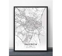 Cuadro Sobre Lienzo,Valencia España Mapa De La Ciudad Arte De La Pared Grandes Carteles Impresiones Modernos Blanco Y Negro Rectángulo De La Ciudad Pinturas Murales Pop Obras De Arte Para La Decora