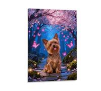 Cuadro Sobre Lienzo Yorkshire Terrier Impresión En Lienzo Árbol de Cerezo en Flor Cuadro Moderno Para Sala De Estar Hogar Oficina Regalos Creativos 20x30inch(50x75cm)