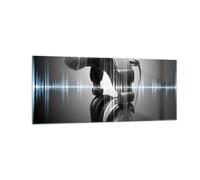 Cuadro Sobre Vidrio 100x40cm Cuadros Pared Audio micrófono música estudio Art