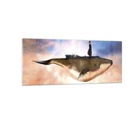 Cuadro Sobre Vidrio 100x40cm Cuadros Pared Ballena Mujer Cielo Wall Art Prints