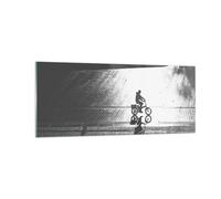 Cuadro Sobre Vidrio 100x40cm Cuadros Pared Blanco Y Negro Ciclista Soledad Art