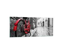 Cuadro Sobre Vidrio 100x40cm Cuadros Pared Calle bicicletas adoquines edificio