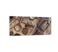Cuadro Sobre Vidrio 100x40cm Cuadros Pared Cartografía Vintage Brújula Wall Art