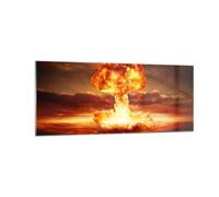 Cuadro Sobre Vidrio 100x40cm Cuadros Pared Guerra bomba nuclear seta apocalipsis