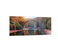 Cuadro Sobre Vidrio 100x40cm Cuadros Pared Jardín Rododendros Puente Wall Art
