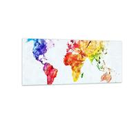 Cuadro Sobre Vidrio 100x40cm Cuadros Pared Mundo mapa colorido continentes Art