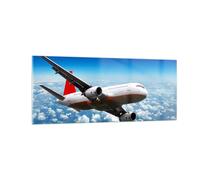 Cuadro Sobre Vidrio 100x40cm Cuadros Pared Pasajeros avión motores nubes Art