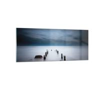 Cuadro Sobre Vidrio 100x40cm Cuadros Pared Rompeolas Niebla Noche Wall Art