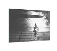 Cuadro Sobre Vidrio 100x70cm Cuadros Pared Blanco Y Negro Ciclista Soledad Art