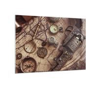 Cuadro Sobre Vidrio 100x70cm Cuadros Pared Cartografía Vintage Brújula Wall Art