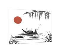 Cuadro Sobre Vidrio 100x70cm Cuadros Pared China Pescador Dibujo Wall Art Prints